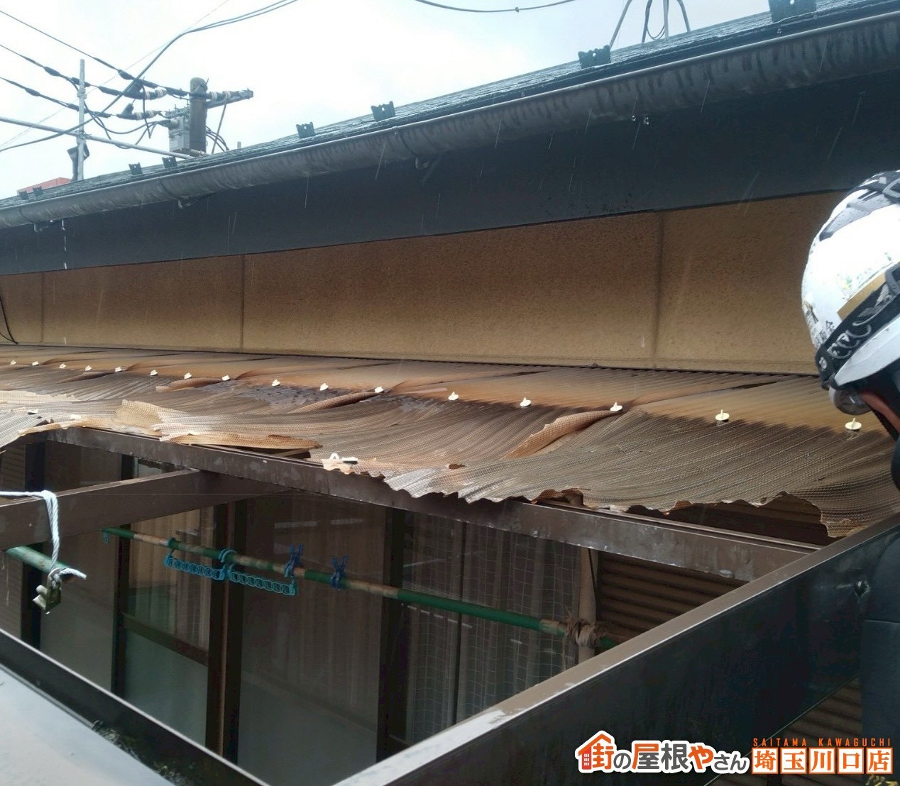 既存波板の撤去作業